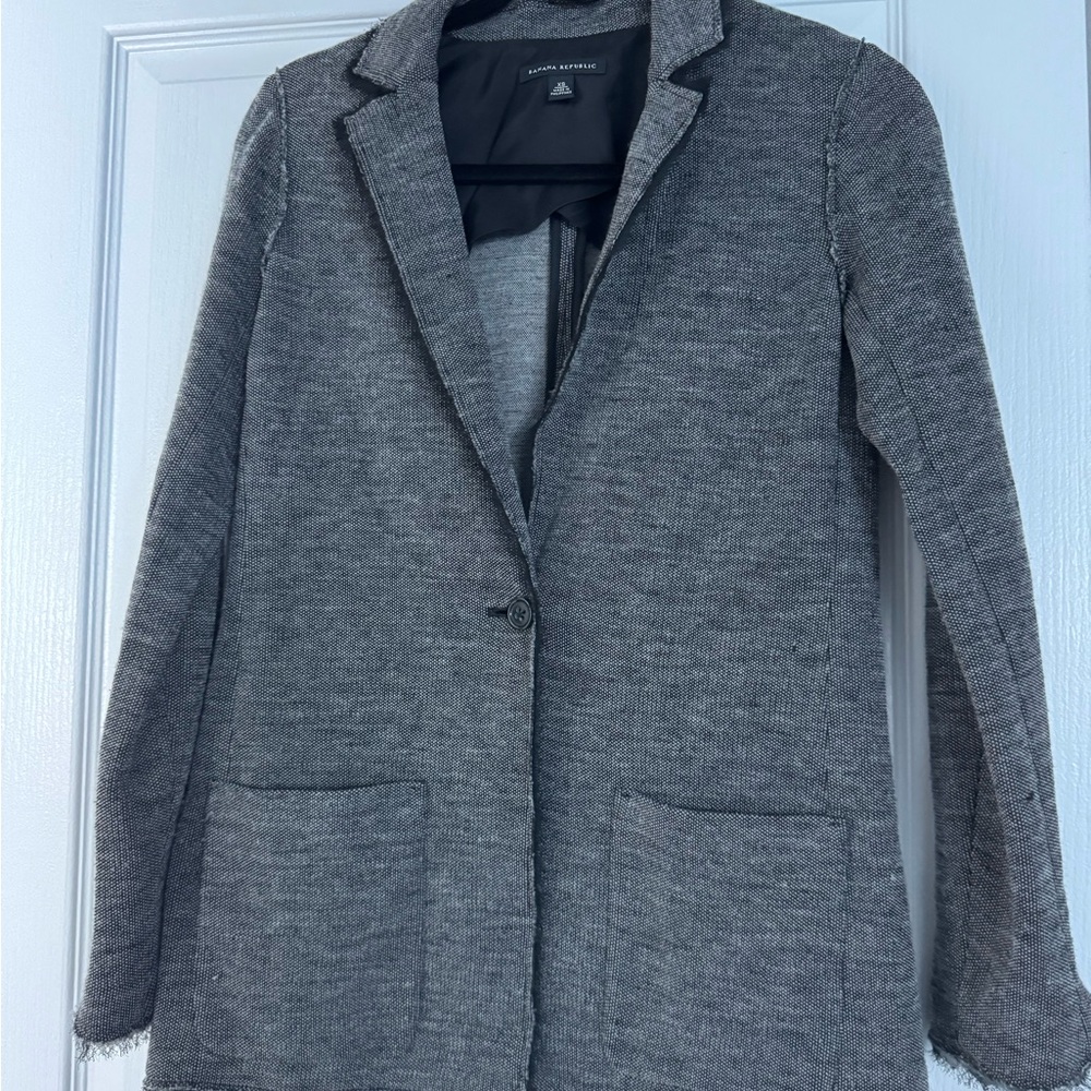 Banana Republic Gray Women's Blazer Coat with black crepe fabric edging